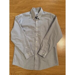 Brooks Brothers 1818 Shirt Men's 15.5 - 2/3 Blue Plaid Regent Fit Non-Iron EUC